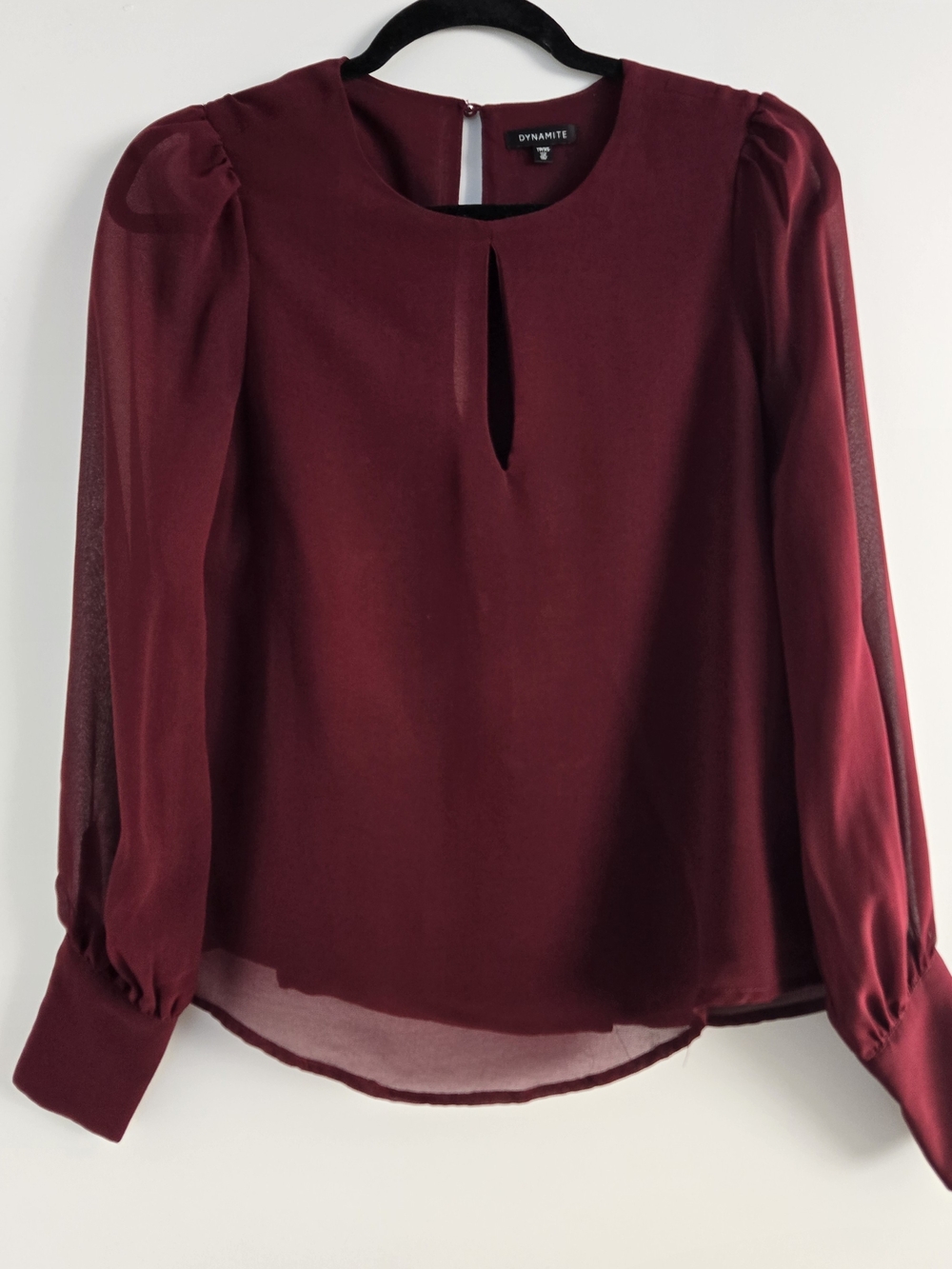 Dynamite Women's Burgundy Keyhole Long-Sleeve Blouse
